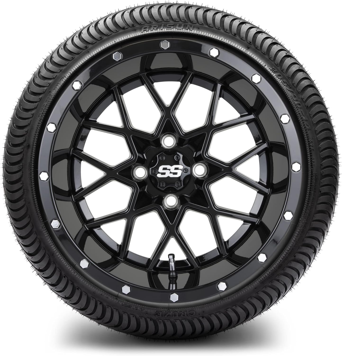 MODZ® Vortex Glossy/Matte Black 14" Golf Cart Wheels and Tires (Low Pro) Combo - Set of 4 - Image 2