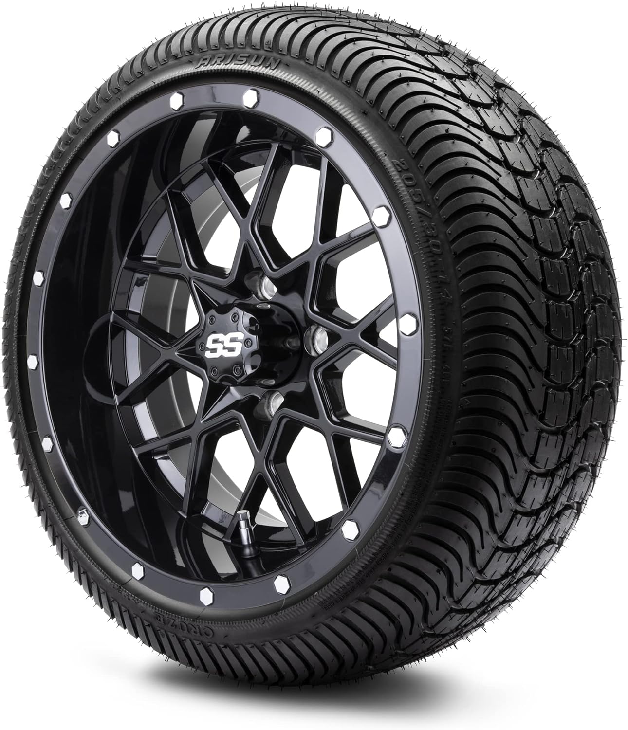 MODZ® Vortex Glossy/Matte Black 14" Golf Cart Wheels and Tires (Low Pro) Combo - Set of 4